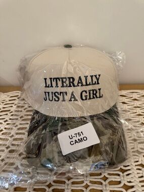 Zenana Outfitters Beige and Camo 'Literally Just a Girl' Trucker Hat